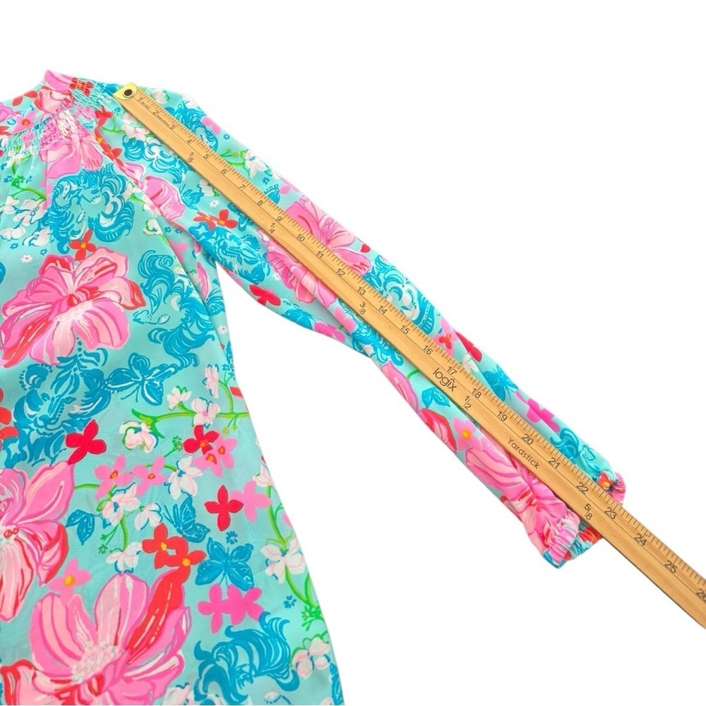 Lilly Pulitzer Elsa Silk Top Surf Blue Luscious Lions Floral Blouse XS - Picture 10 of 11